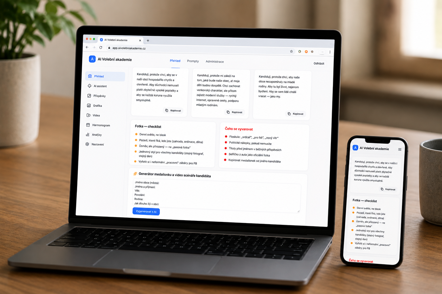 AI Volební akademie na notebooku a mobilu
